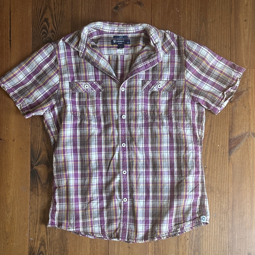 Daniel Cremieux Purple Plaid Casual Button Down Shirt Slim Fit